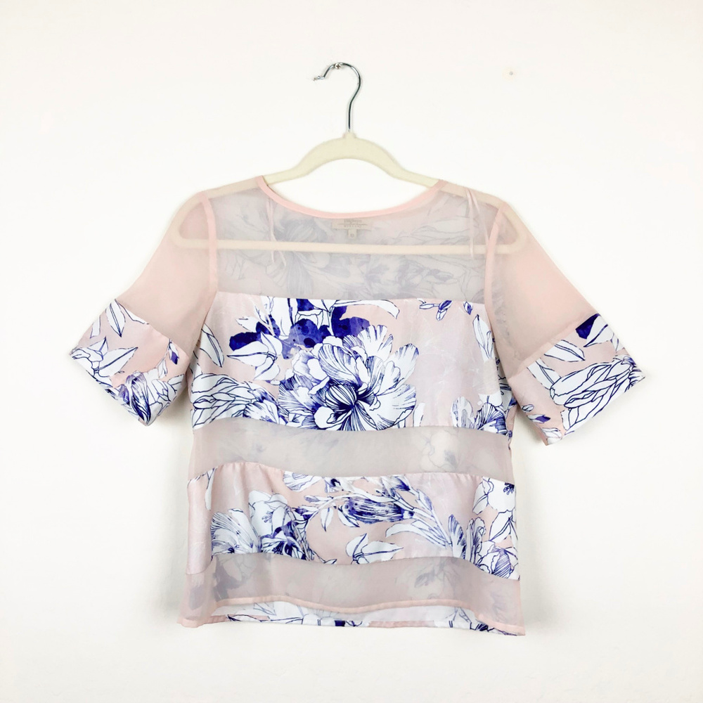 🛒 5/$25 Papaya Weekend Floral Print Pink Sheer Top